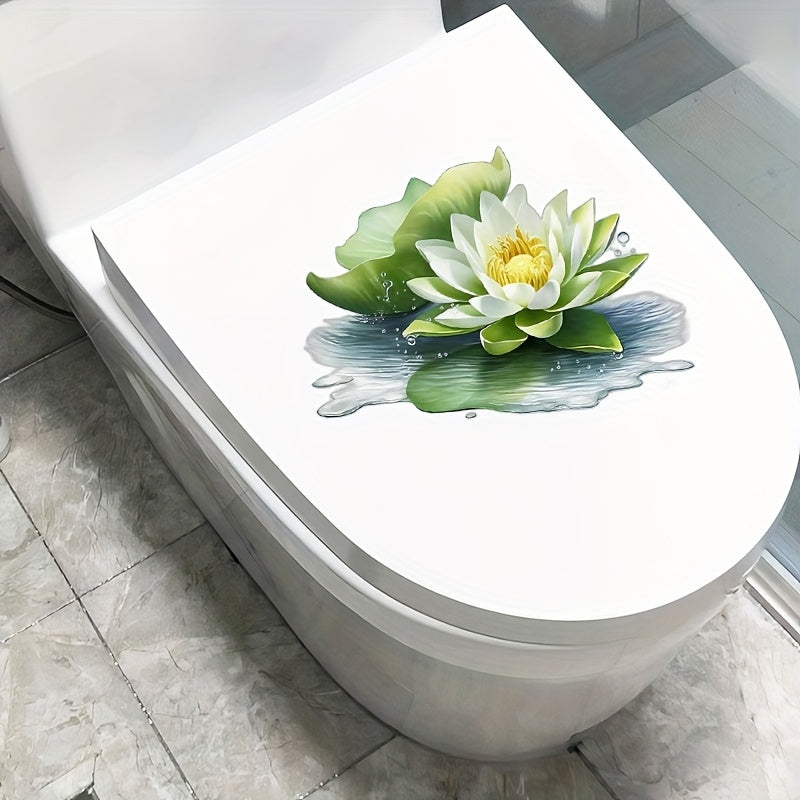 White Lotus Flower Wall Decal Self-Adhesive PVC Floral Sticker for Bathroom and Home Decor