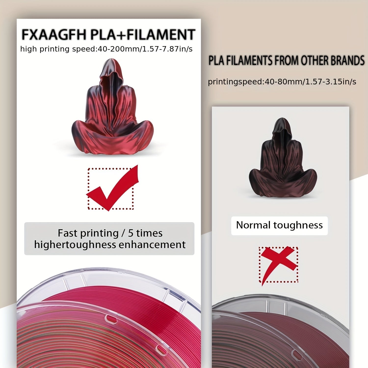 Red and Black Dual-Color PLA 3D Printer Filament 1kg Shiny Coextrusion