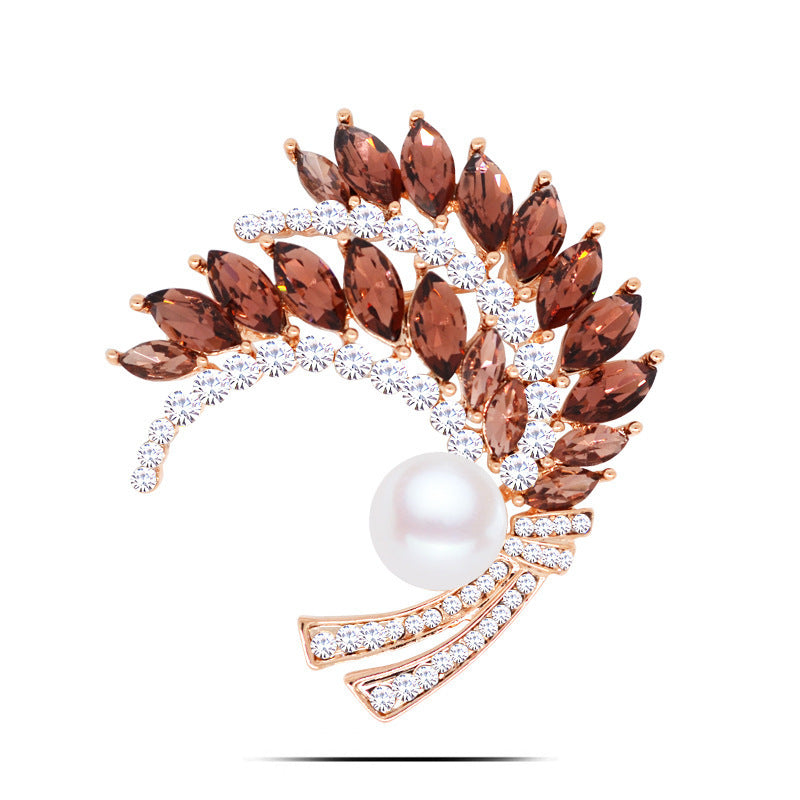 Wheat-Shaped Rhinestone Brooch Pin with Crystal Plant Design for Women and Men