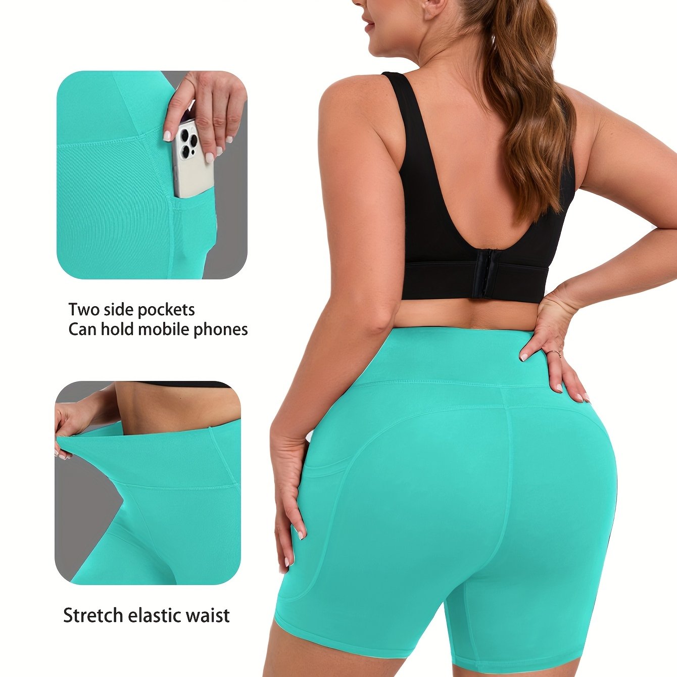 Women's Plus Size High-Waisted Yoga Shorts with Pockets Breathable Slim Fit