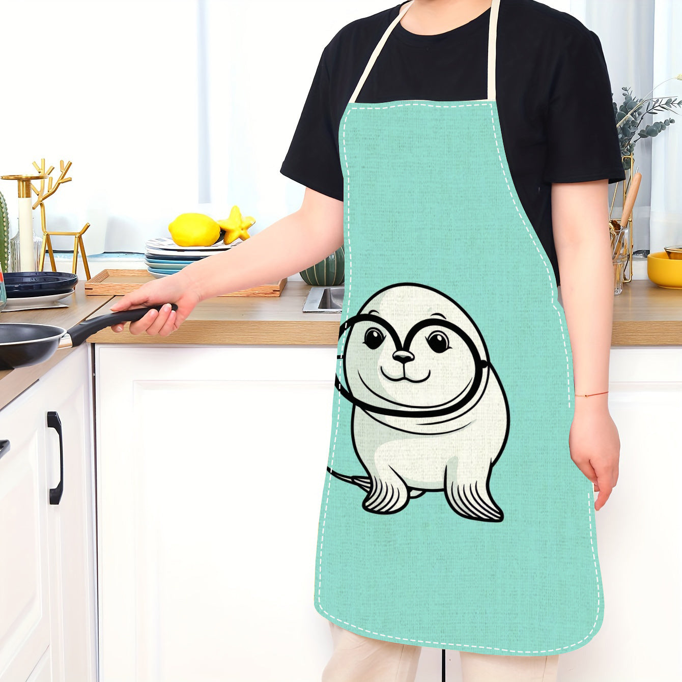Linen Kitchen Apron Waterproof Oil-Resistant Stain-Resistant Unisex Animal Print