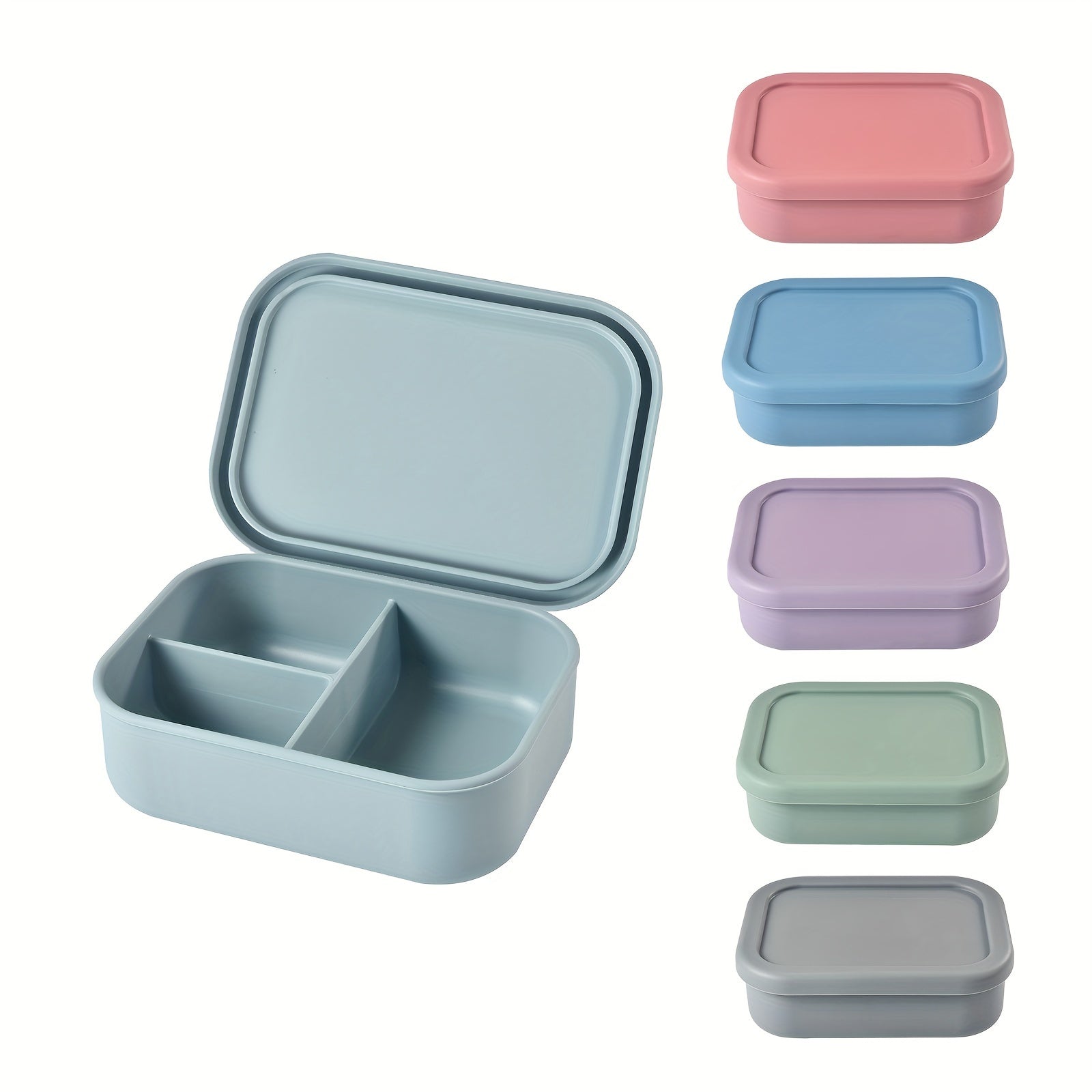 Silicone Lunch Box with Leak Proof Bento Container, 3 Compartments, Microwave Safe