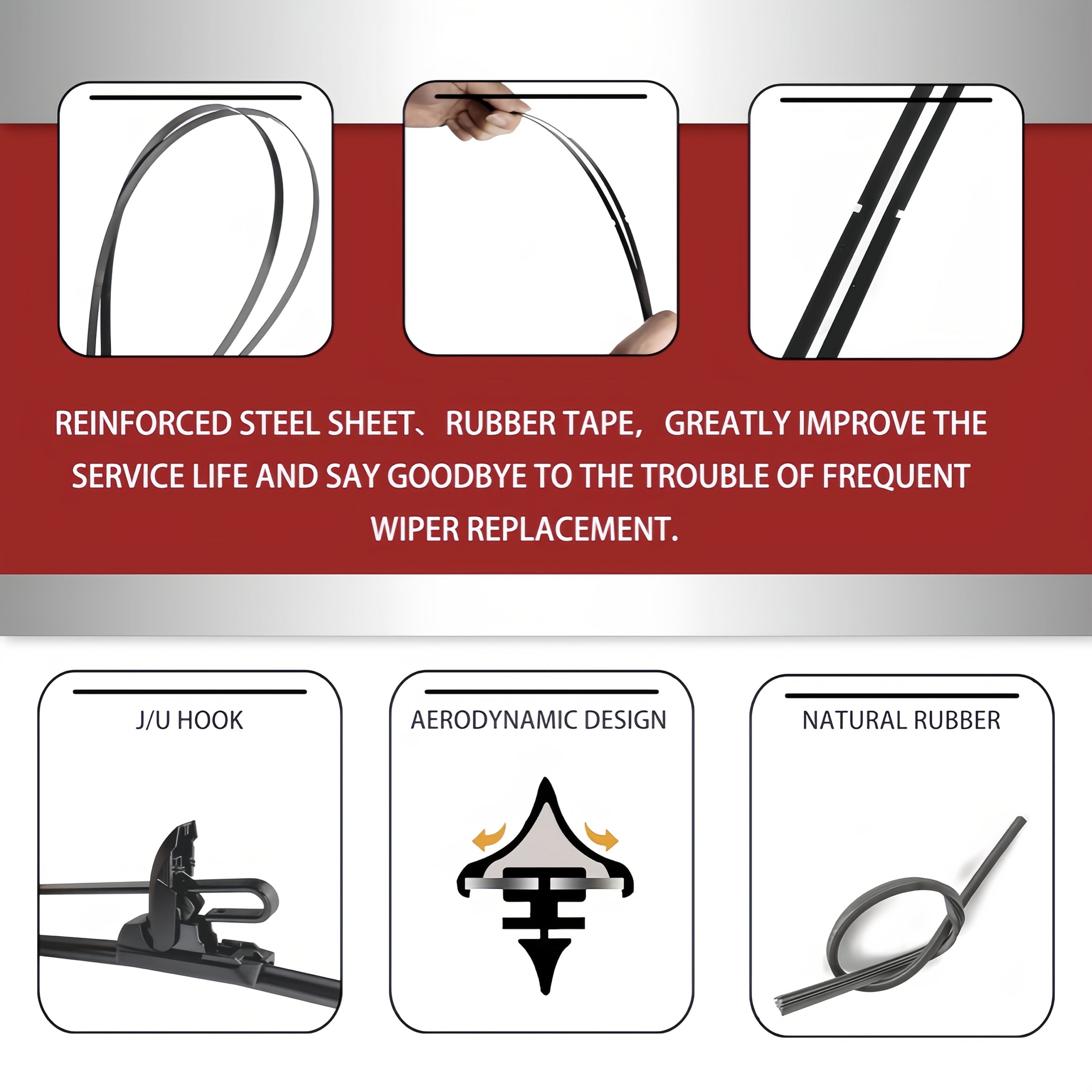 Boneless Silent Wiper Blades for Car Windows Durable Rubber Easy Installation