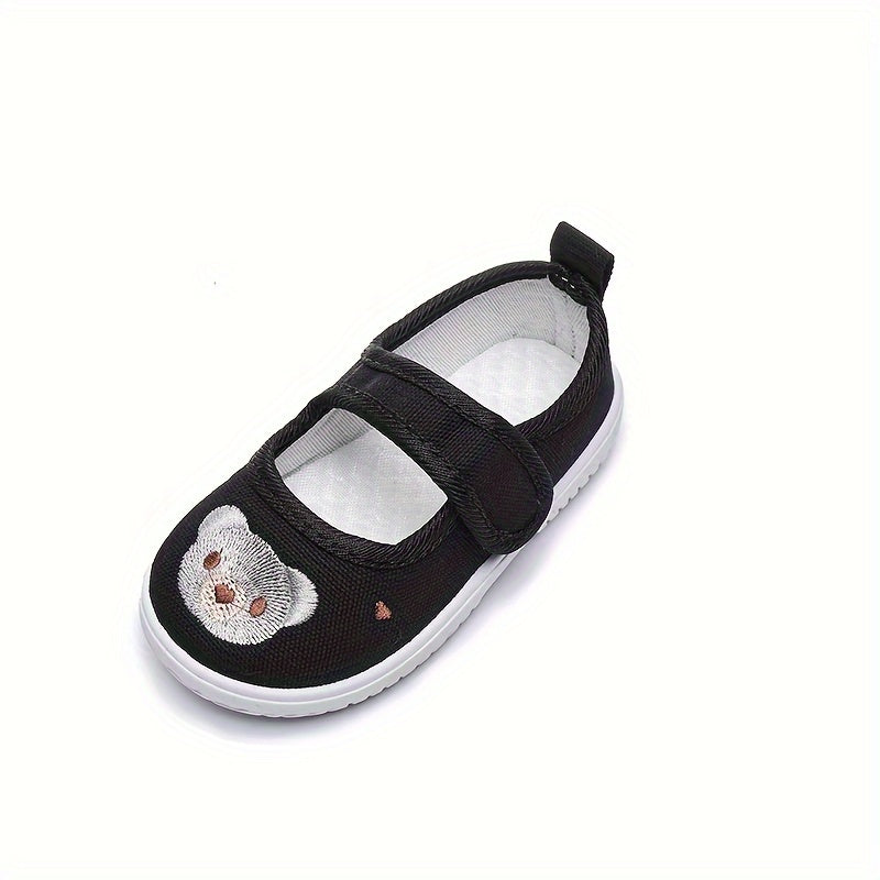 Zapatos de lona para niñas pequeñas y bebés, de caña baja, con bordado de dibujos animados, suela de PVC, fácil de poner y quitar, otoño y primavera
