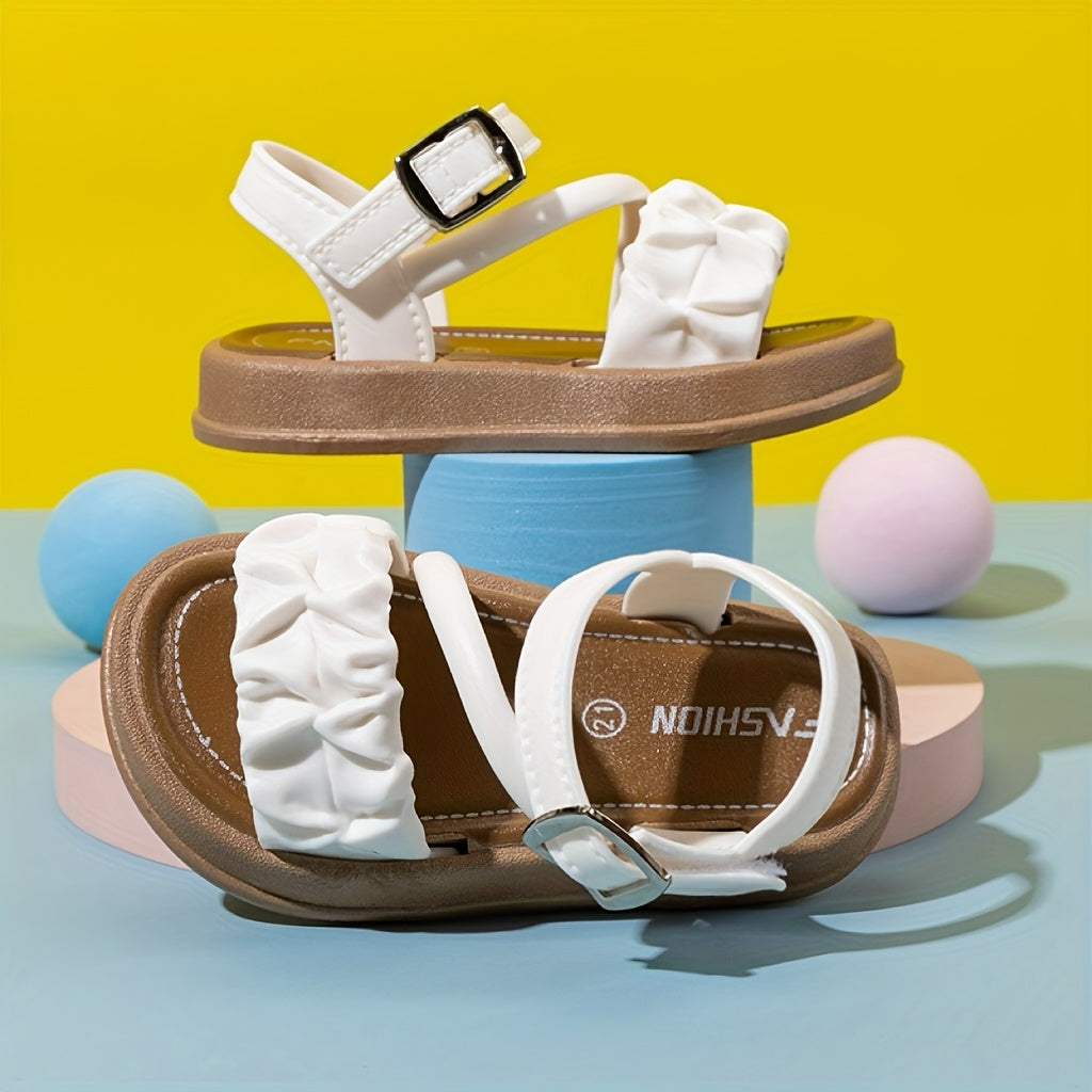 Girls Kids Black PVC Princess Sandals with Ruffled Design and Hook and Loop Closure