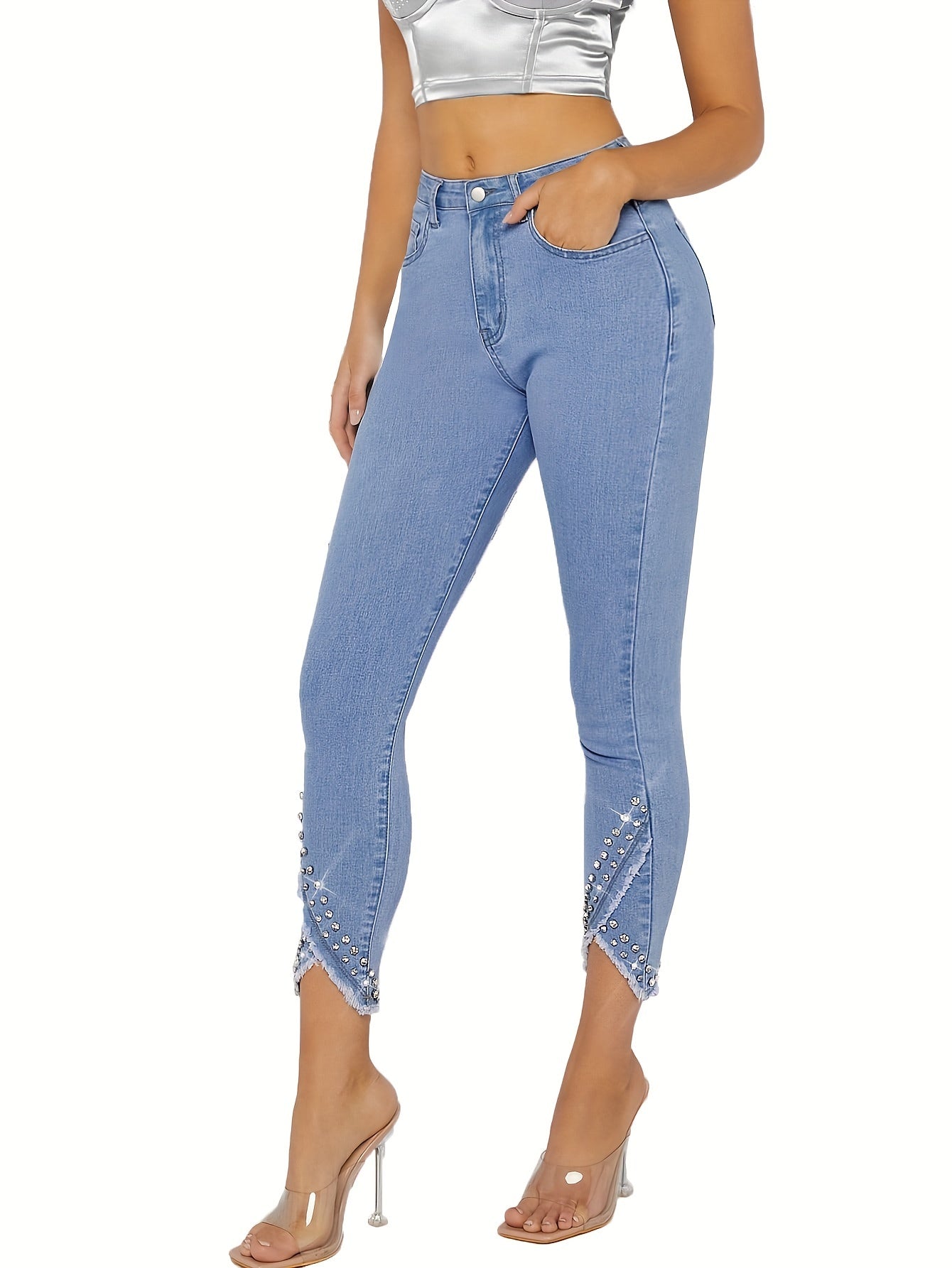 Ayollar uchun katta o'lchamli slim fit elastik olmos shaklidagi pastki qismlari bilan to'liq uzunlikdagi 9-tentakli shim