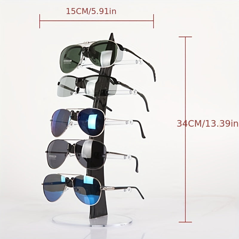 Элегантная 5-уровневая акриловая подставка для солнцезащитных очков с прочной основой для домашнего и розничного использования. Прозрачный пластиковый держатель помогает организовать очки и обеспечивает легкий доступ.