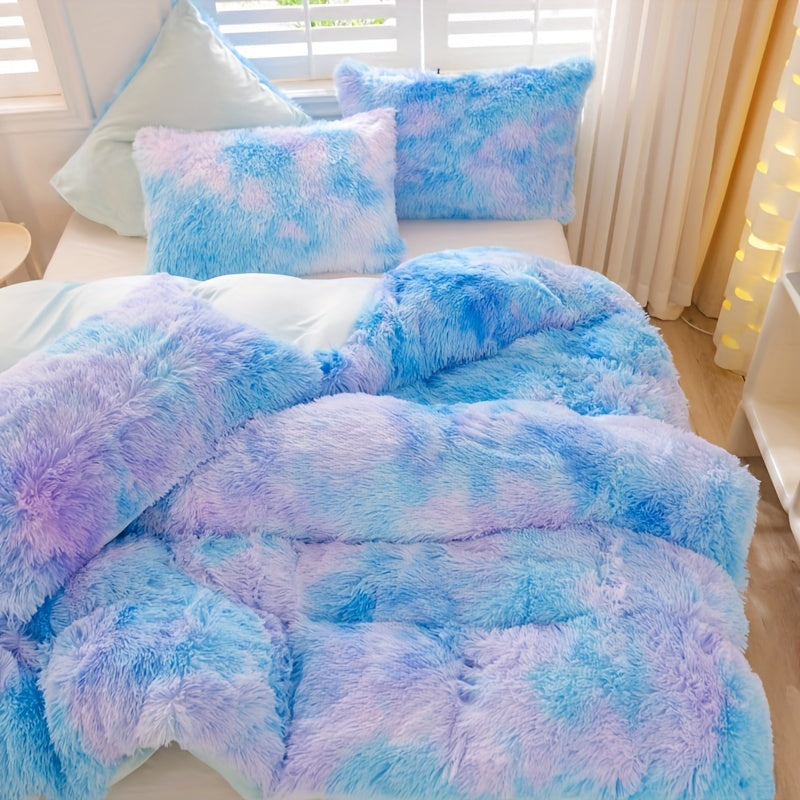 Y2K Tie Dye Plush Duvet Cover Set Includes 1 Duvet Cover and 2 Pillowcases Soft Warm Bedding