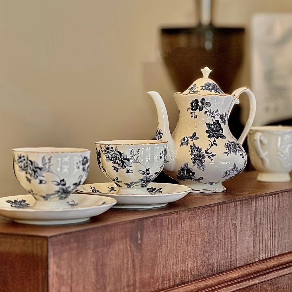 Ceramic Flower Teapot and Cup Set for Tea Coffee Gift