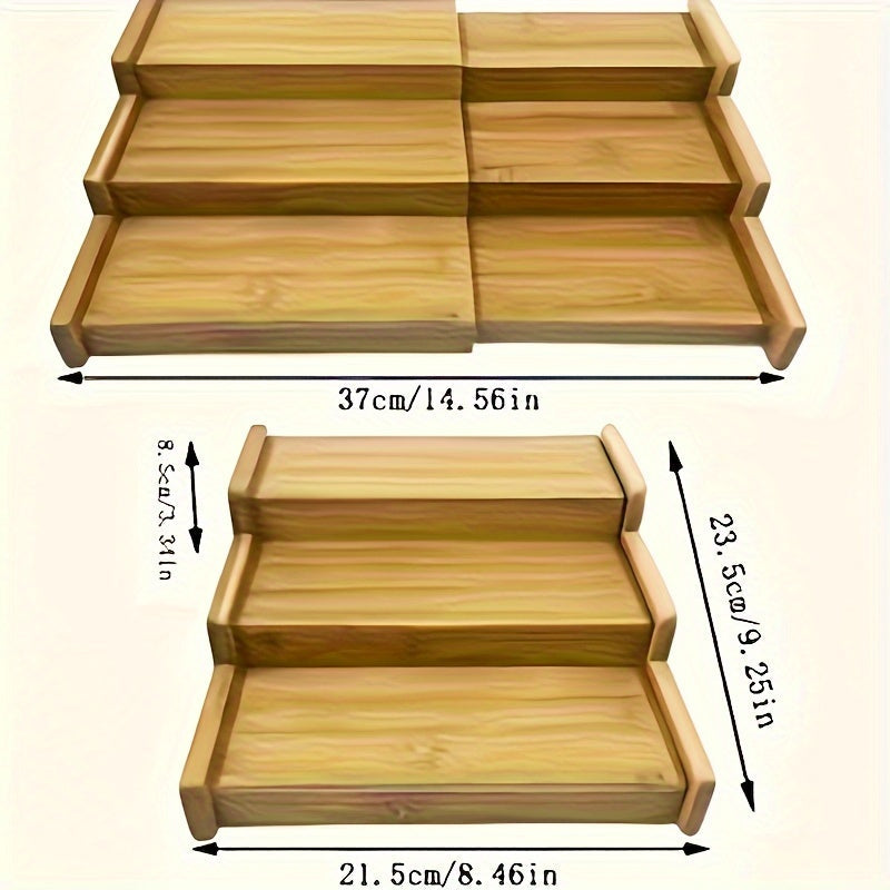 Bamboo Spice Rack 3 Tiers Adjustable Countertop Organizer Kitchen Storage