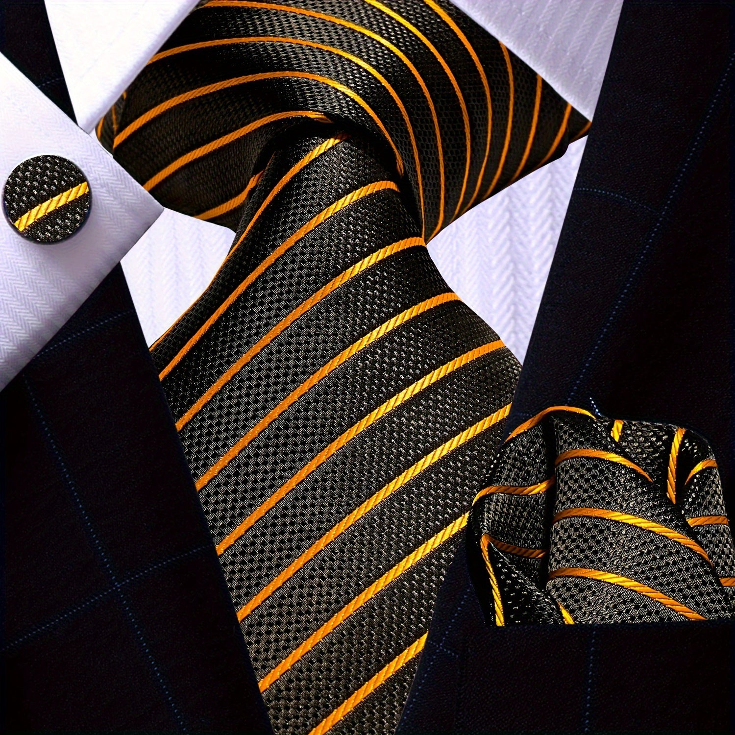 Men's Necktie Pocket Square Cufflinks Set for Wedding Business Party