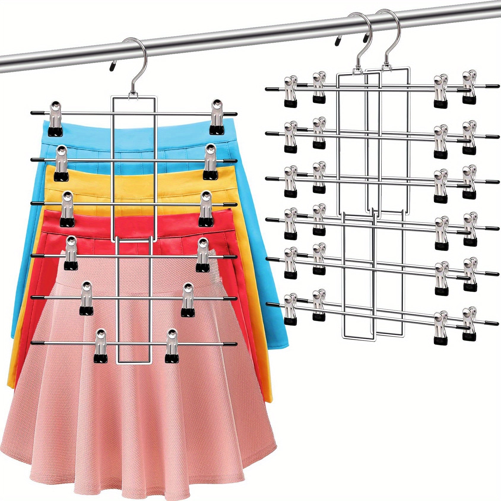 6-Tier Metal Clothes Hangers Set of 2 Non-Slip Durable Closet Organizer for Jeans Ties Scarves
