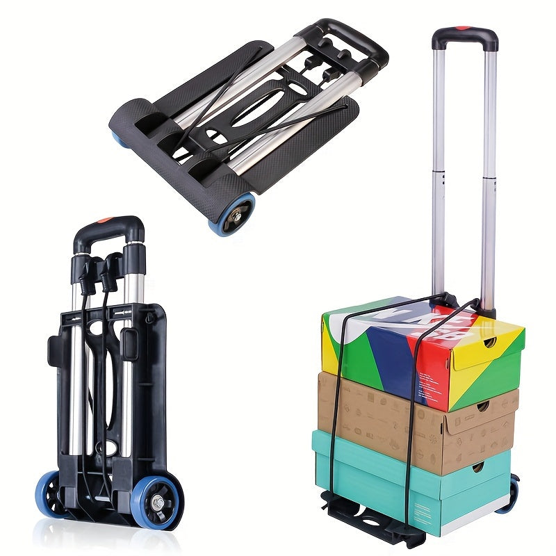 Ultra-Lightweight Portable Trolley Black Folding Aluminum Handle Durable Plastic Metal Four Wheels