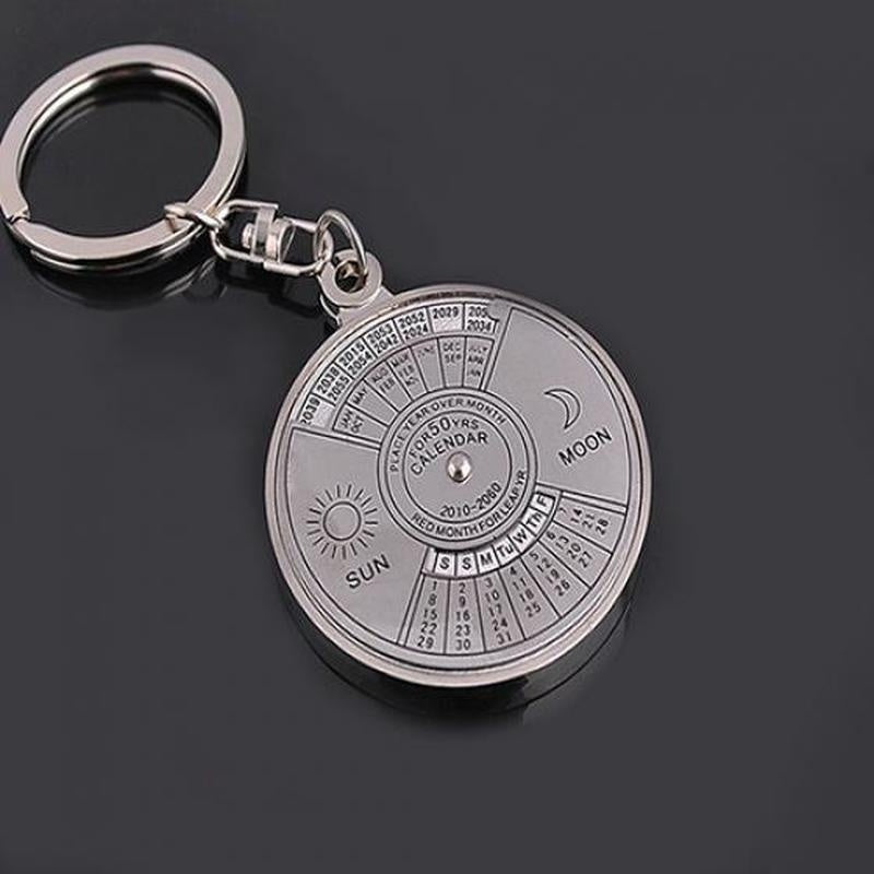 Perpetual Calendar Keychain with Rotating Compass for Car Keys