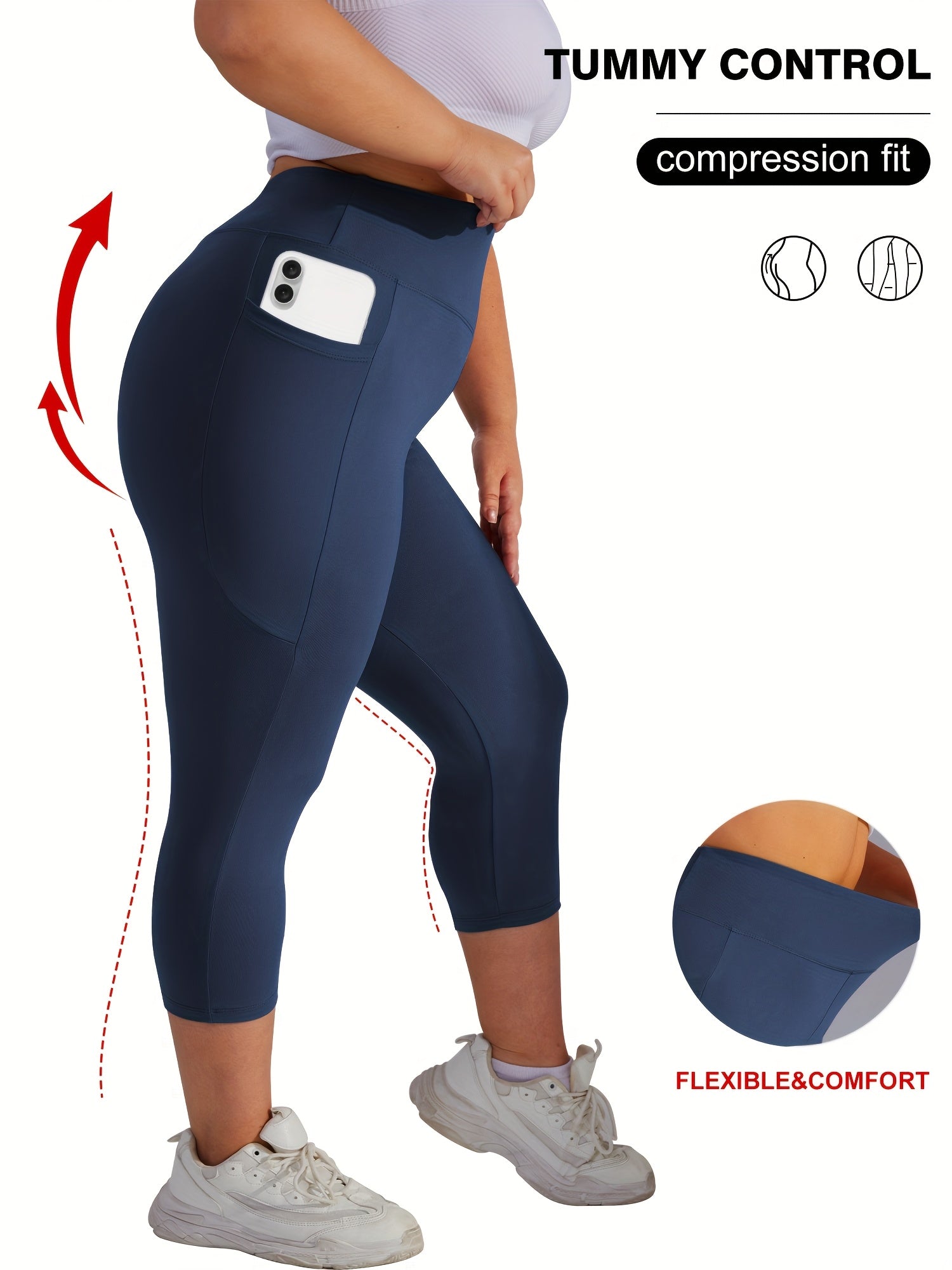 Женские леггинсы для йоги большого размера с высокой талией, карманами и контролем живота