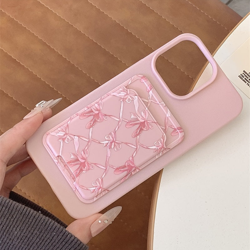 2pcs TPU Phone Cases with Self-Adhesive Card Holder and Bow for iPhone 11 12 13 14 15 16 Series