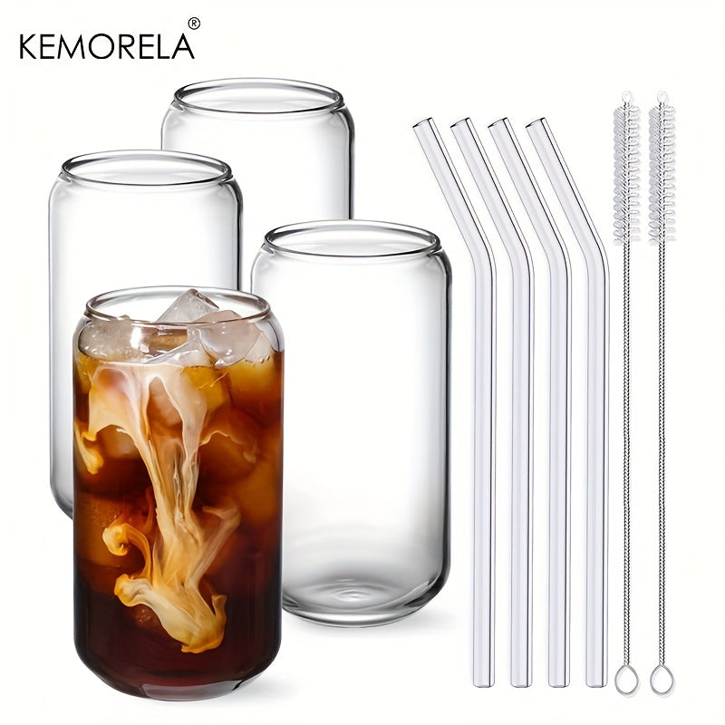 Can-Shaped Drinking Glasses with Glass Straws and Lids Set of 2 for Beer Iced Coffee Whiskey