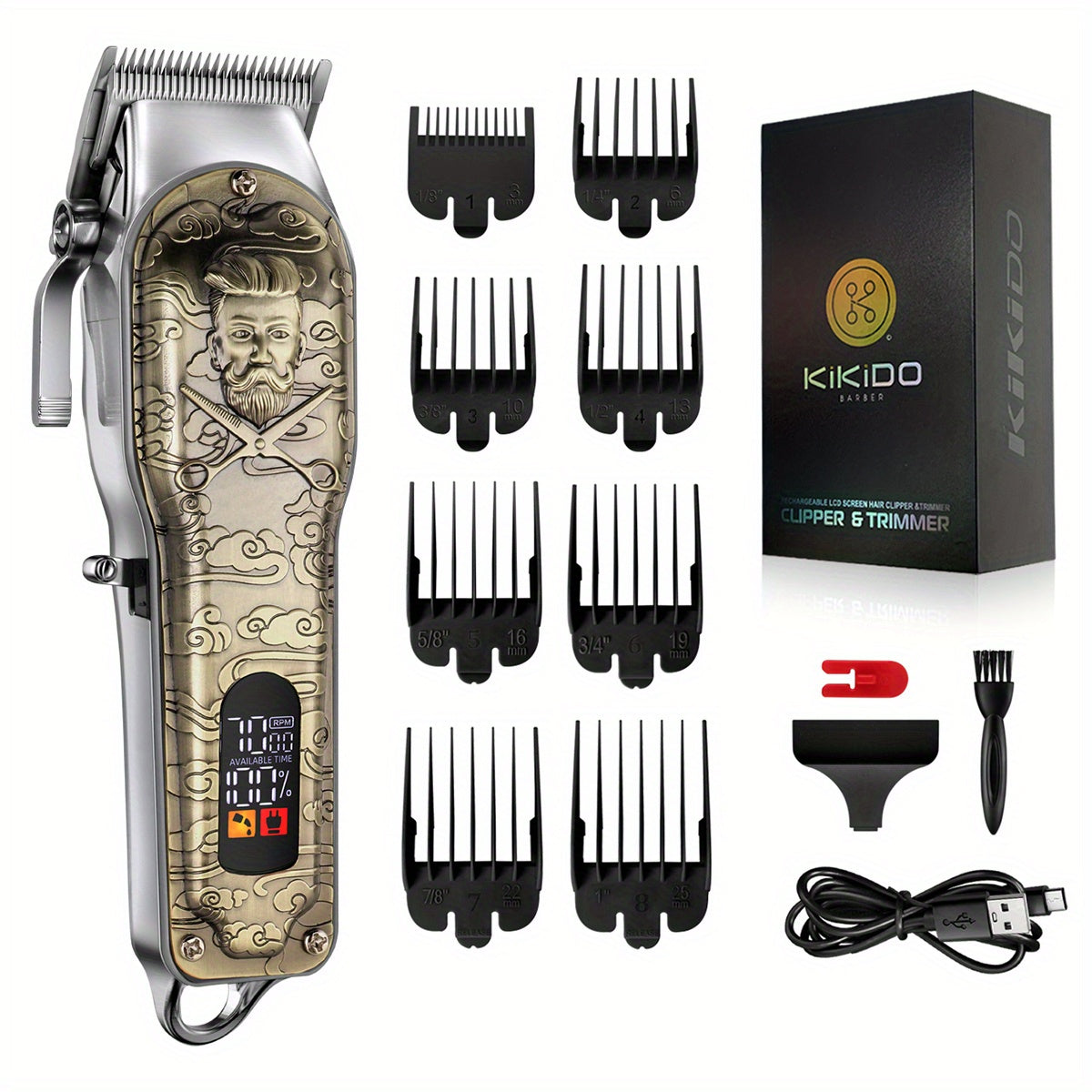 Professional Hair Clippers for Men Cordless USB Rechargeable 9 Guide Combs