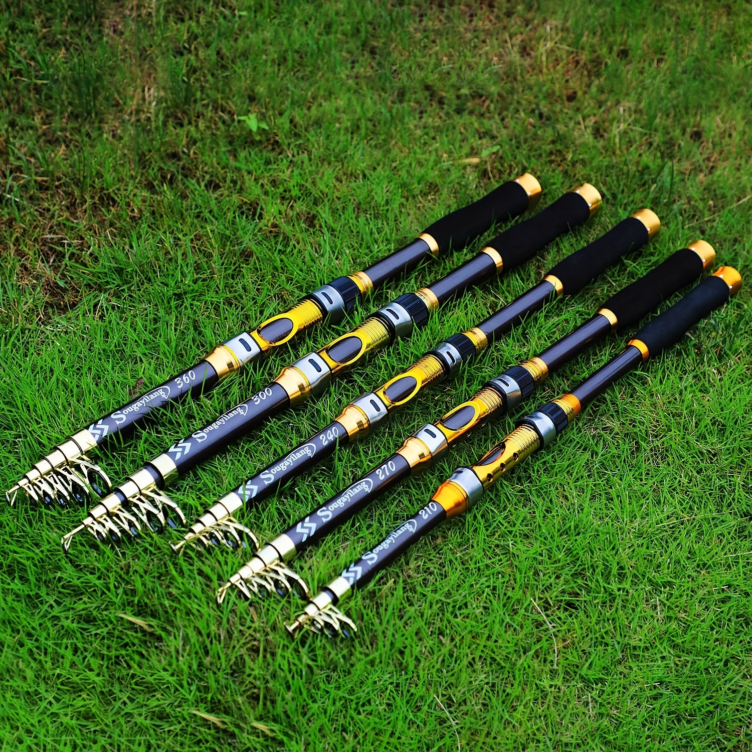 Sougayilang Telescopic Spinning Baliq Ovi Tizgichi, 207.87 sm dan 294.74 sm gacha, Oltin Uglerod Tolasi, O'rtacha Harakat, Shirin va Tuzli Suvlar uchun.