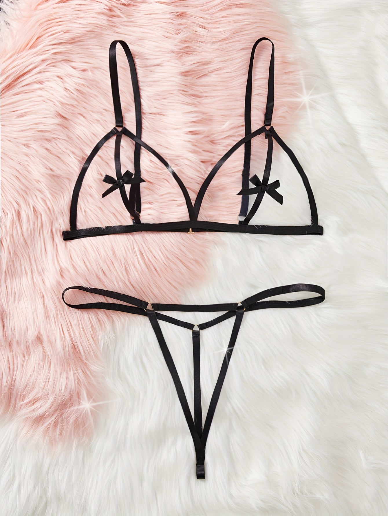 Women’s Lingerie Set Polyester Knit Adjustable Bra and Thong Solid Color High-Waisted Panty