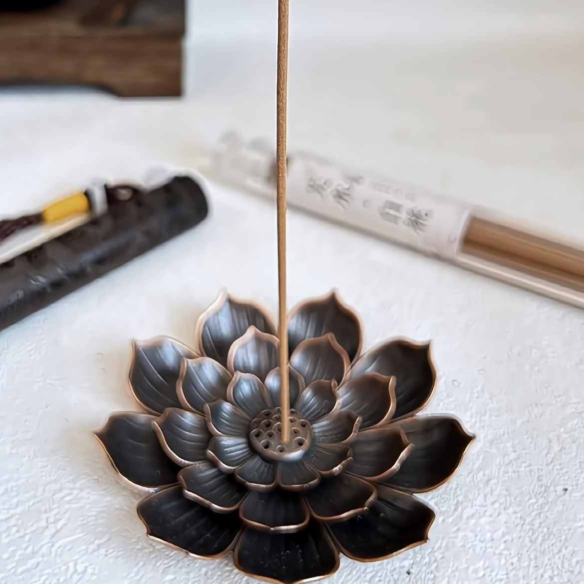Metal Lotus Flower Incense Holder 3-Tier Zen Burner for Aromatherapy and Meditation