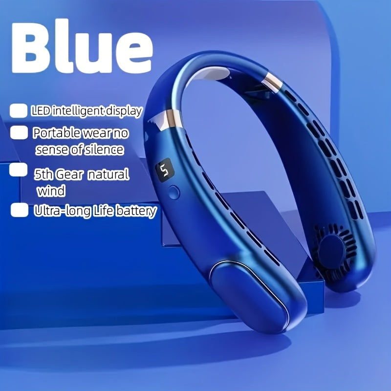 Portable Neck Fan with Digital Display, USB Rechargeable, Adjustable Speed