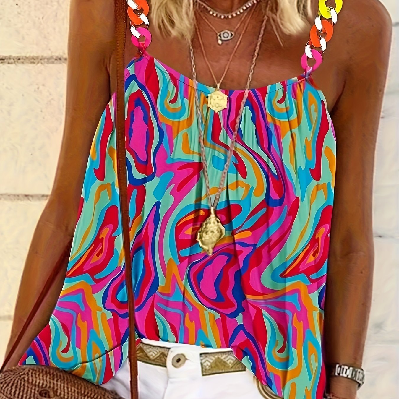 Plus Size Floral Print Cami Top Sleeveless Summer Women’s Clothing