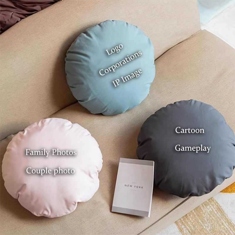 Personalized Round Pillow Cover with Custom Photo Soft Polyester for Home Decor