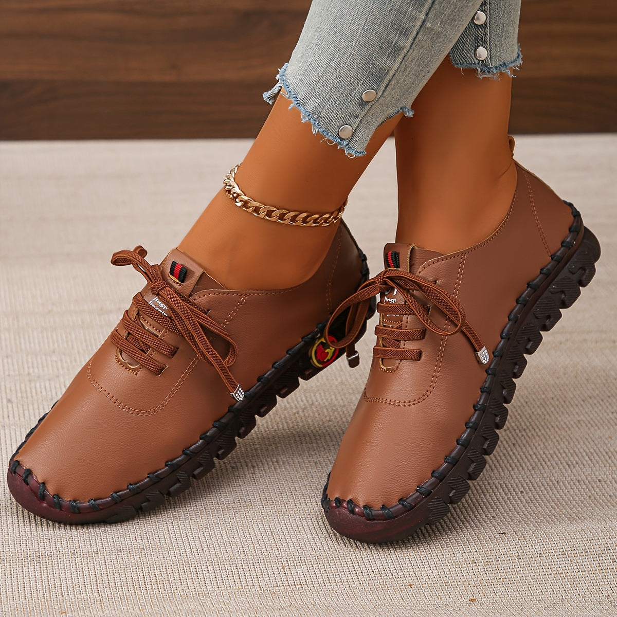 Women's Solid Color Casual Lace-Up Sneakers, Comfortable Low Top Oxfords