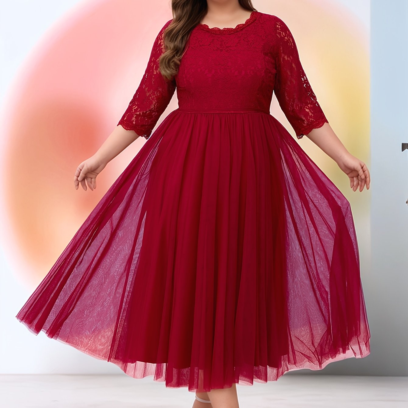 Plus Size Women's Black Lace Evening Gown Formal Party Dress Flared Hem