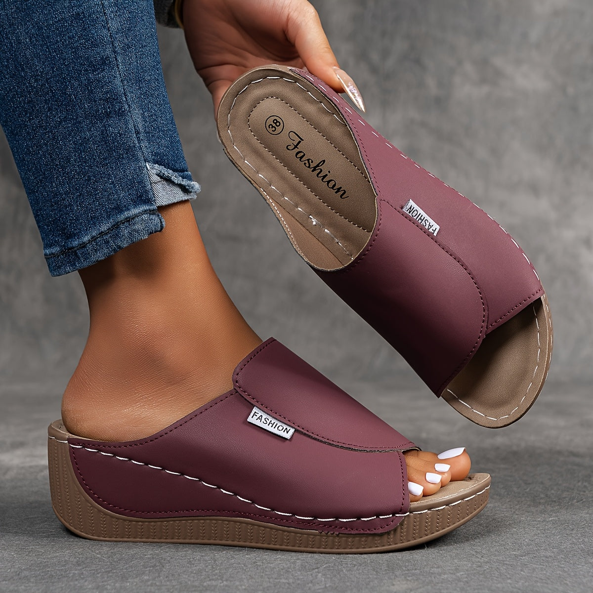 Women's Red Slip-On Slide Sandals with Cushioned Sole for Summer