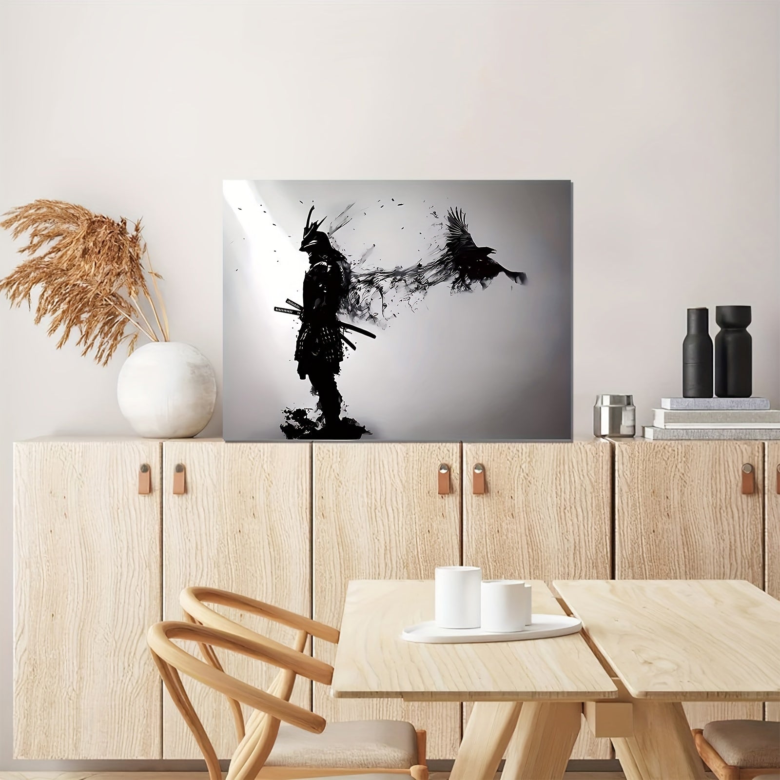Black and White Samurai Canvas Wall Art Frameless Decor for Living Room Bedroom Anime