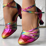 Women's Colorful Mesh High Heels with Chunky Heel Orthopedic Dress Pump