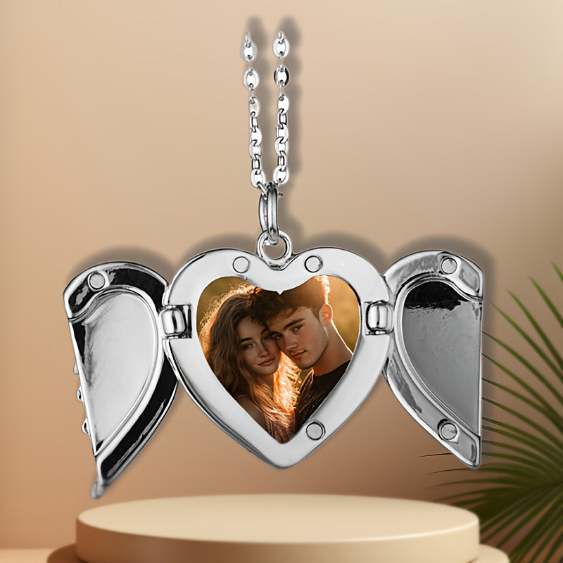 Heart Pendant Necklace with Custom Photo Print Valentine Gift for Couples Alloy Jewelry