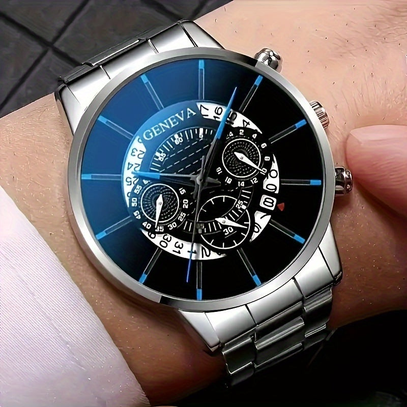 Set of 2 Men's Quartz Watches with Stainless Steel Straps Stylish Long-Lasting Gift