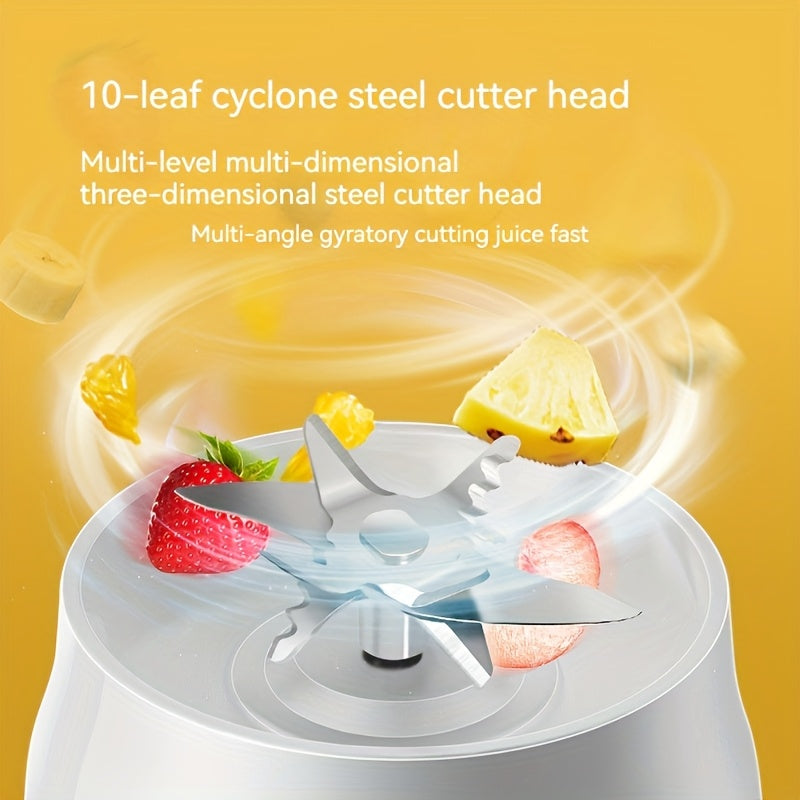 Portable Mini Blender and Juicer with 15oz Capacity, USB Rechargeable, 10 Stainless Steel Blades