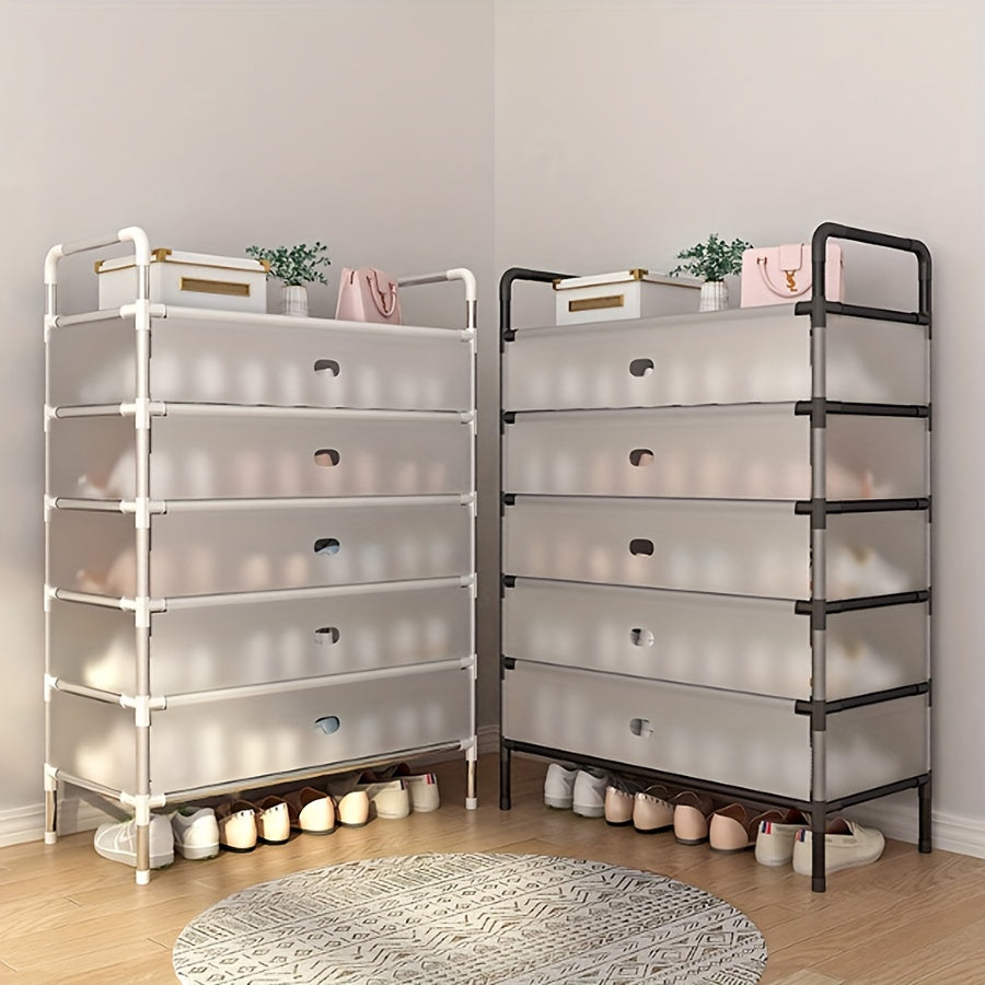 Estante para zapatos de metal con funda antipolvo, organizador de varias capas para entrada y pasillo