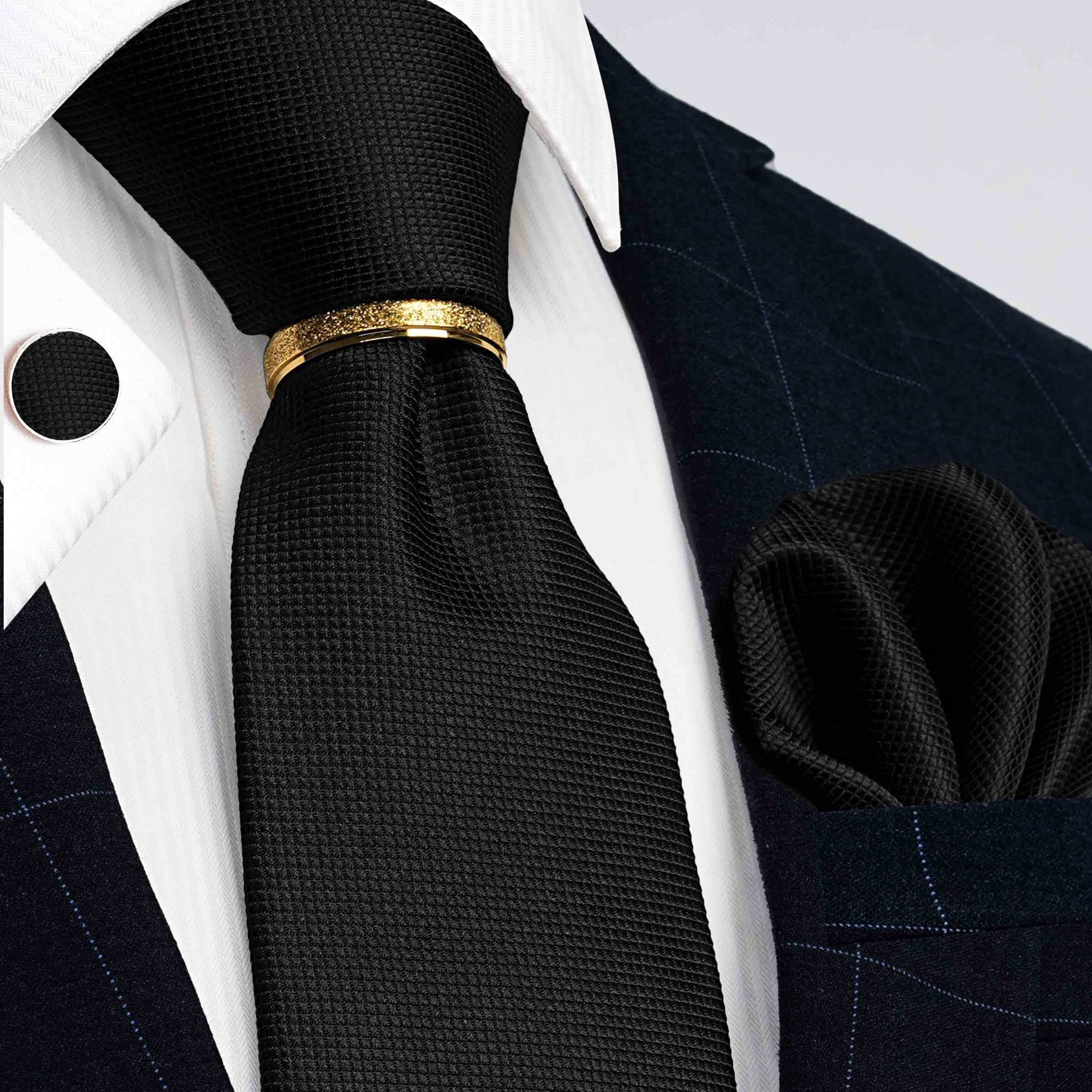 Men's 4-Piece Tie Set Necktie Pocket Square Cufflinks Gold Tie Clip for Weddings Groomsmen Business