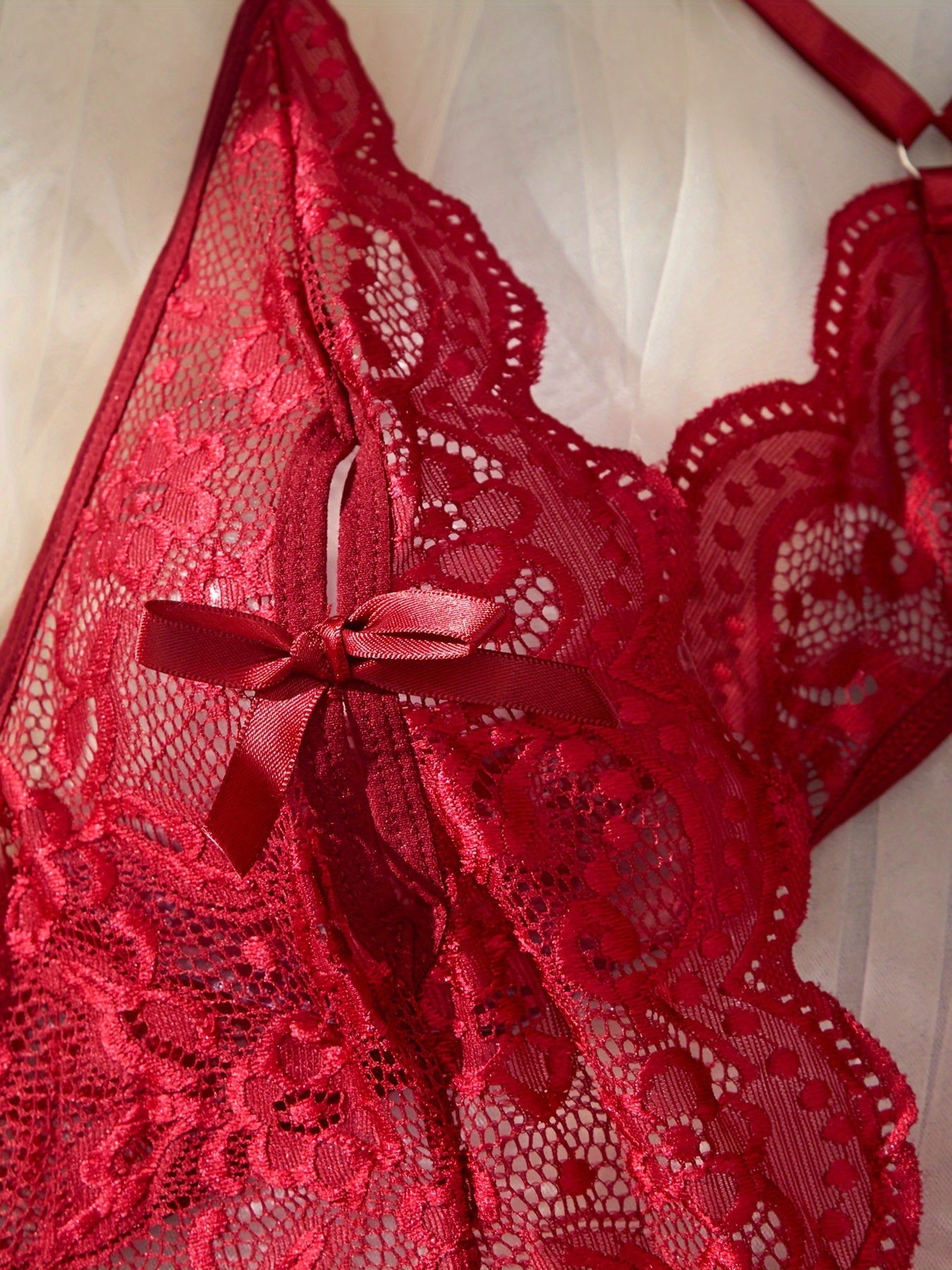 Women's Floral Lace Teddy and Mesh Bodysuit Lingerie Set