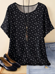 Plus Size Heart Print Casual T-Shirt for Women Polyester All Over Print