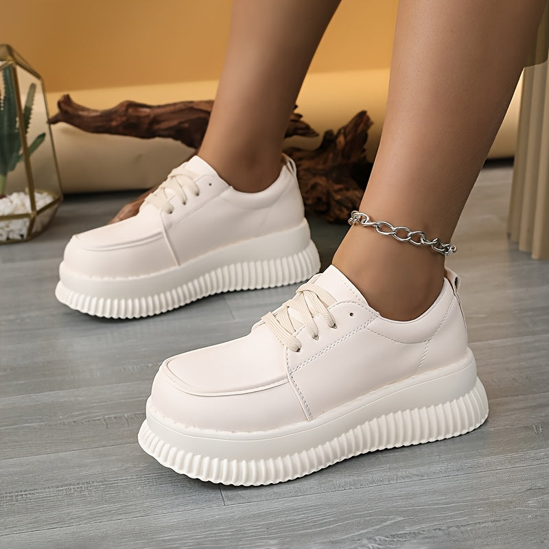 Women's Platform Oxford Shoes Black Lace-Up Chunky Sole Casual Office Loafers