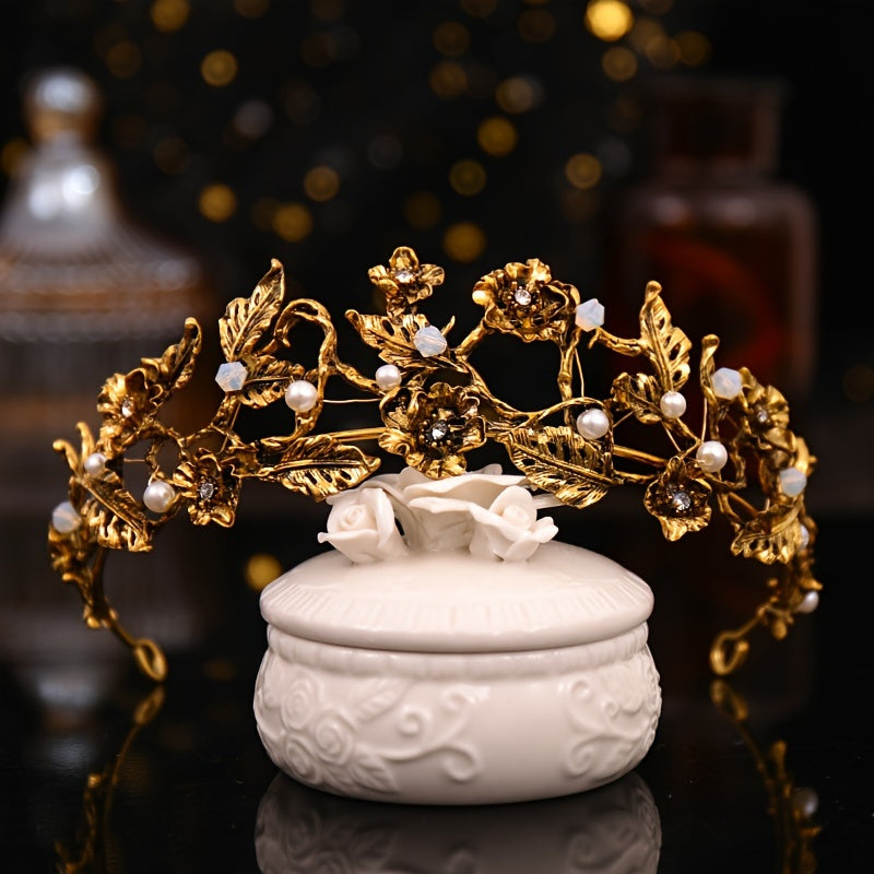 Leaf-Shaped Baroque Style Crown Headband for Weddings Proms and Parties