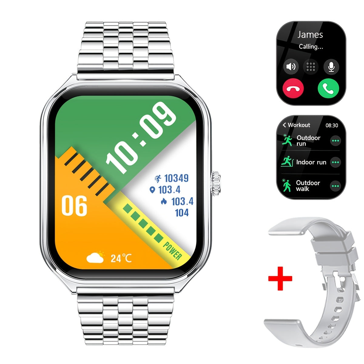 Ultra-Thin Smartwatch with Full Touch Display Dual Screen USB Charging Stainless Steel Case Fitness Tracking Calls Messages Music Control for Android iPhone