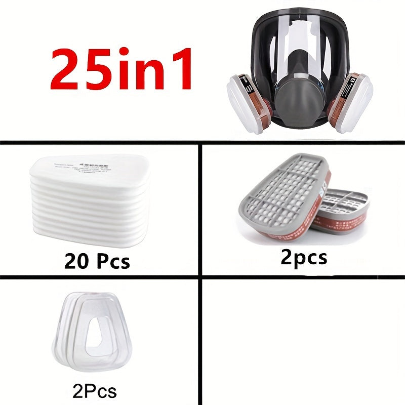 27-in-1 Full Face Respirator Mask Reusable Silicone Plastic Chemical Safety