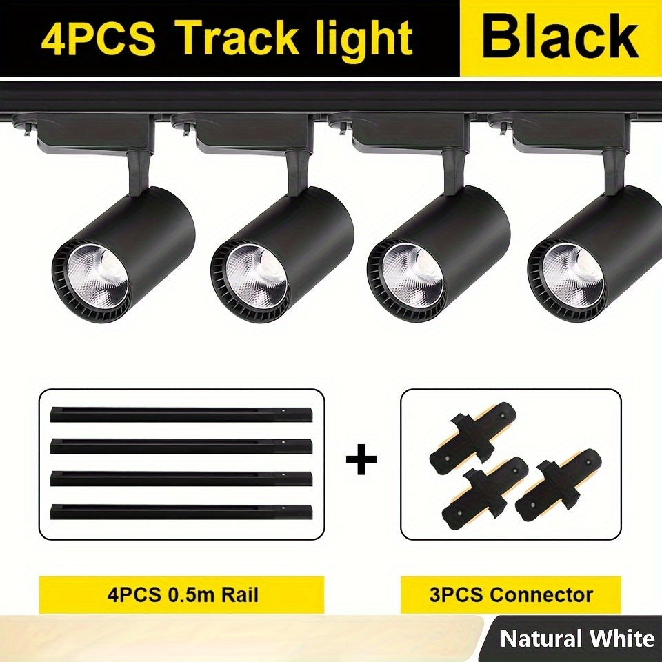 4-Piece LED Track Light Set 12W 20W 30W 40W Adjustable for Home and Store