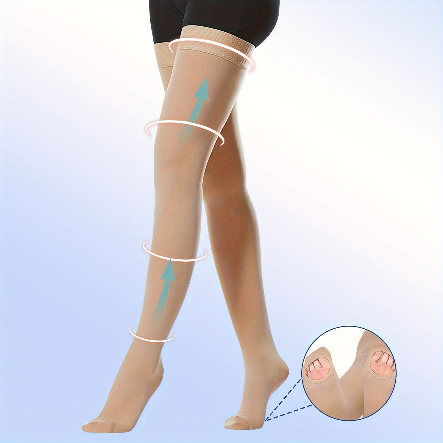 1 шт. МедКэр Женские компрессионные чулки, 15-20 мм рт. ст. до бедра, трикотажная ткань из нейлона и спандекса, медицинского класса для профилактики тромбозов.