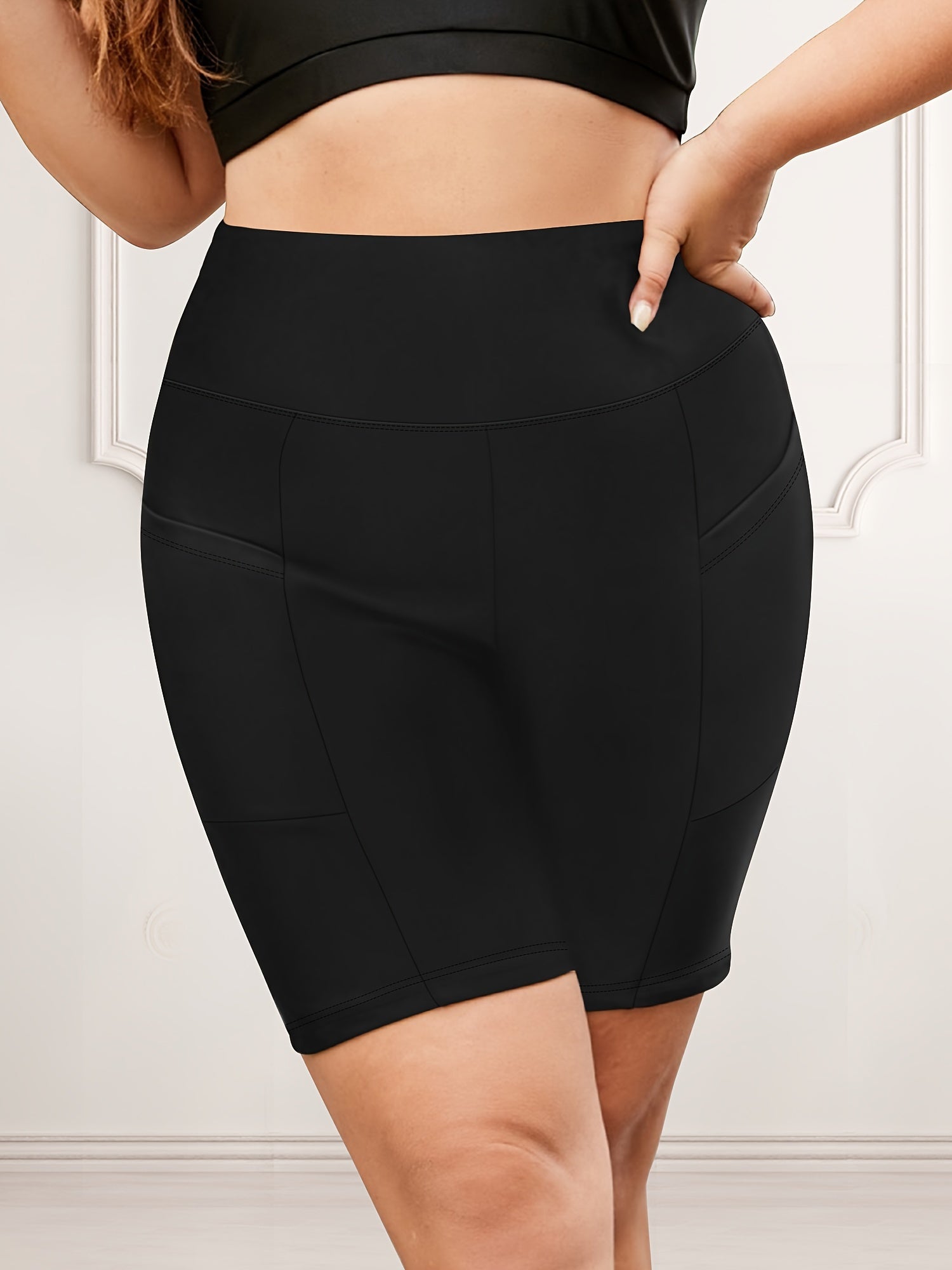 Plus Size High-Waist Stretch Shorts with Pockets Polyester Blend 3-Pack