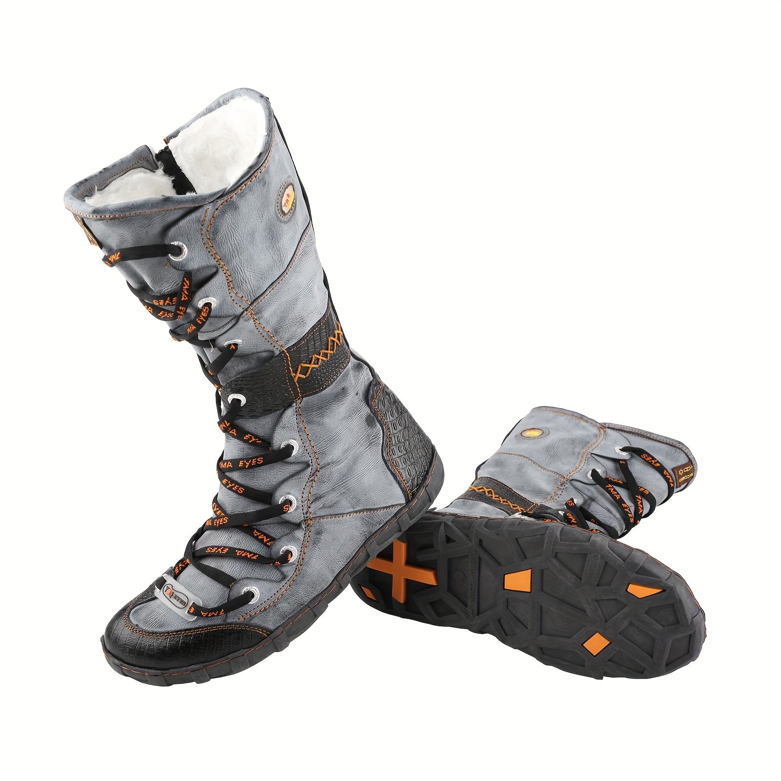 Женские зимние высокие ботинки с цветочным принтом и плюшевой подкладкой коричневый белый