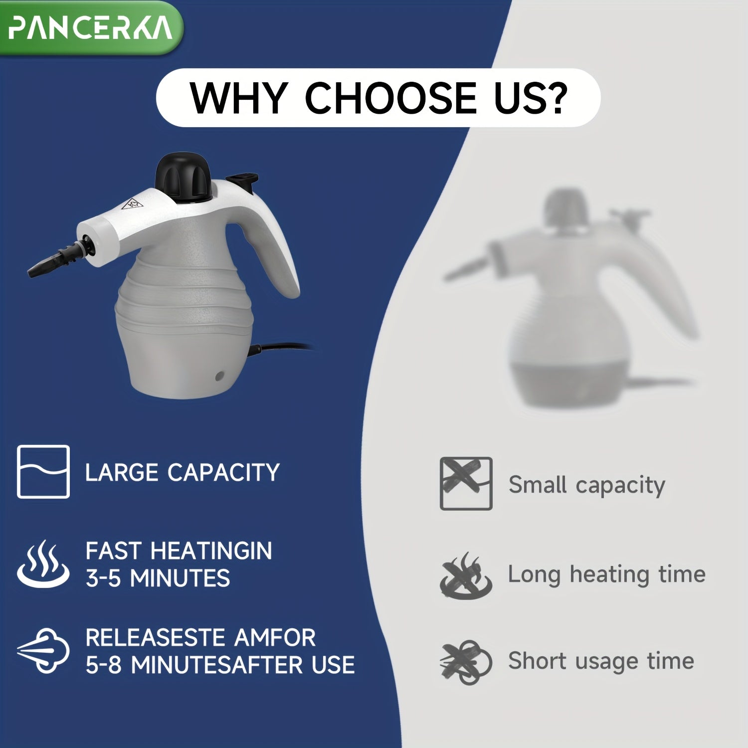 PANCERKA Elektrik Bug' tozalagichi 9 ta aksessuar tozalash qismlari, yuqori haroratda sanitariya mopi va qo'l bilan ishlatiladigan qopqoq bilan, gilamlar, pardalar, pollar va derazalar uchun ideal. EU ulagichi.