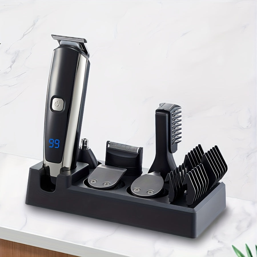 6-in-1 Hair and Beard Trimmer Set with LCD Display USB Rechargeable Body Grooming Kit